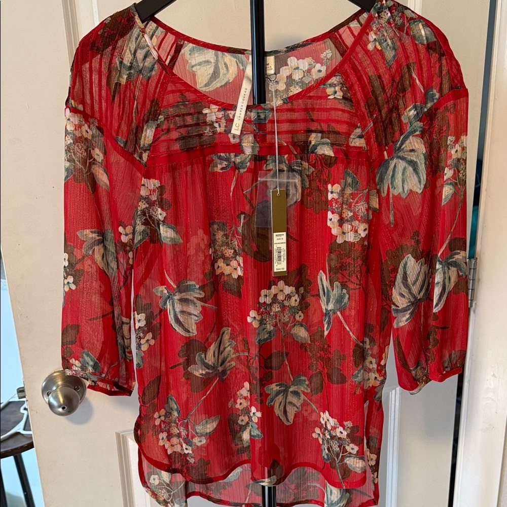 LC Lauren Conrad Red Floral Blouse